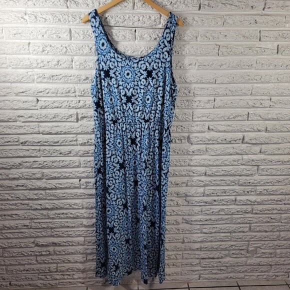 Sonoma Womens Dress Extra Large XL Tank Sheath Midi Blue Motif GEO51E - Picture 1 of 11